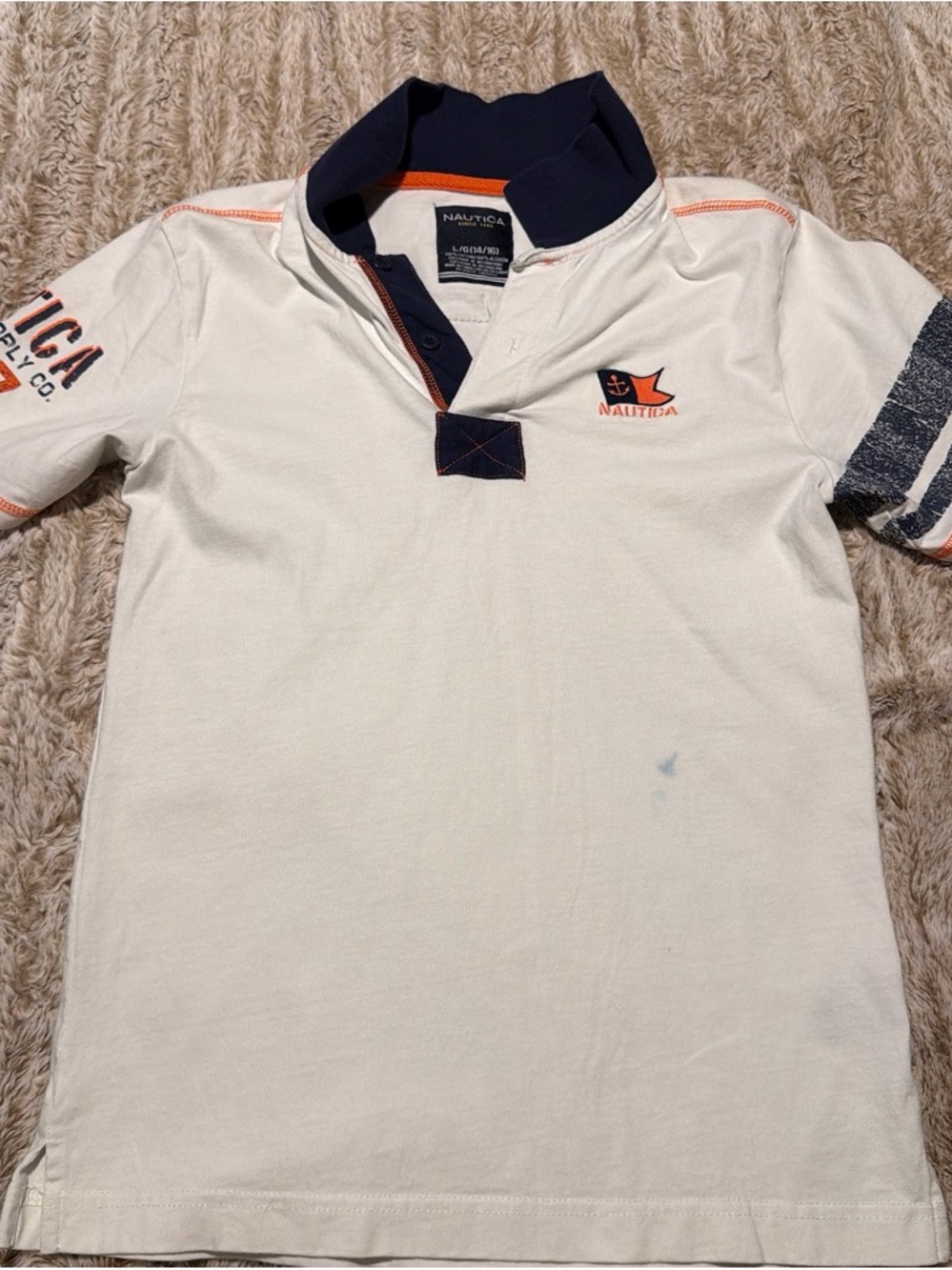Nautica Boys' White Polo Top with Navy Collar